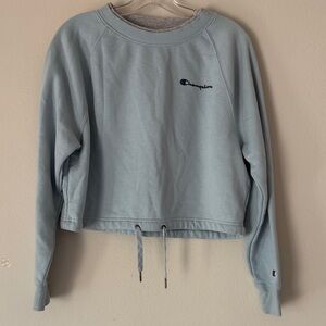 Champion Women's Light Blue Cropped Sweatshirt